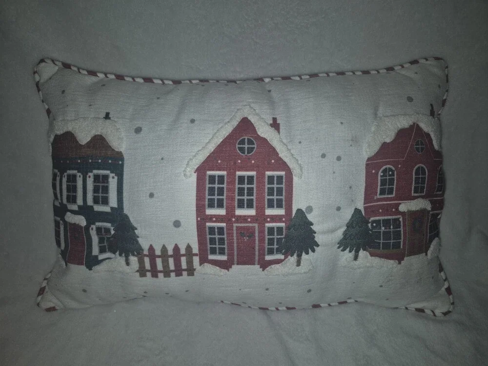 Printed & Embroidered Christmas Houses Throw Pillow Rectangle 14